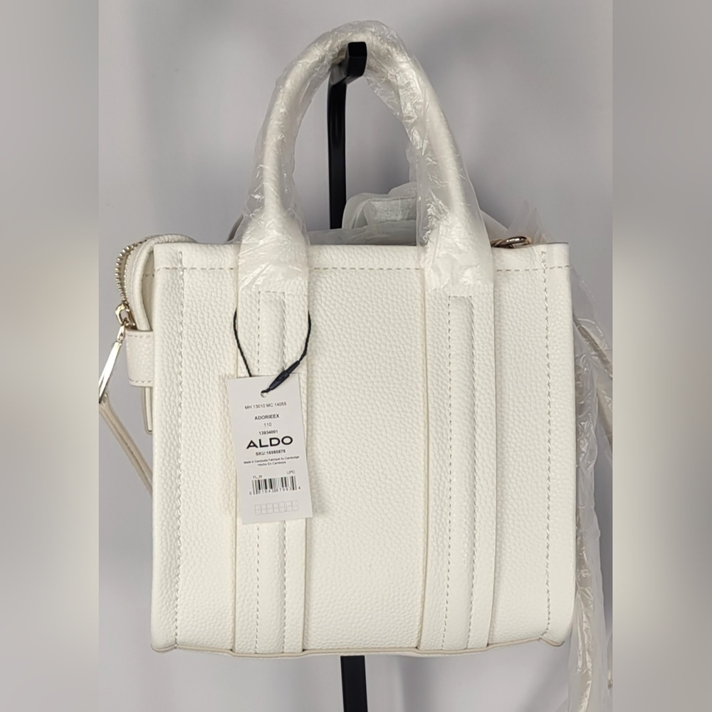 NWT ALDO White Satchel Handbag Crossbody Strap Gold Hardware Tote - Picture 5 of 8